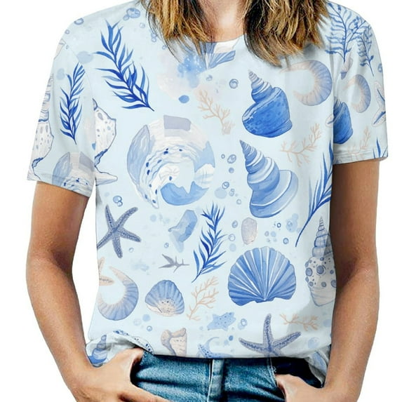 Beach Seashell Starfish Women's T-Shirt Short Sleeve T Shirts Tops Tee Ladies Loose T