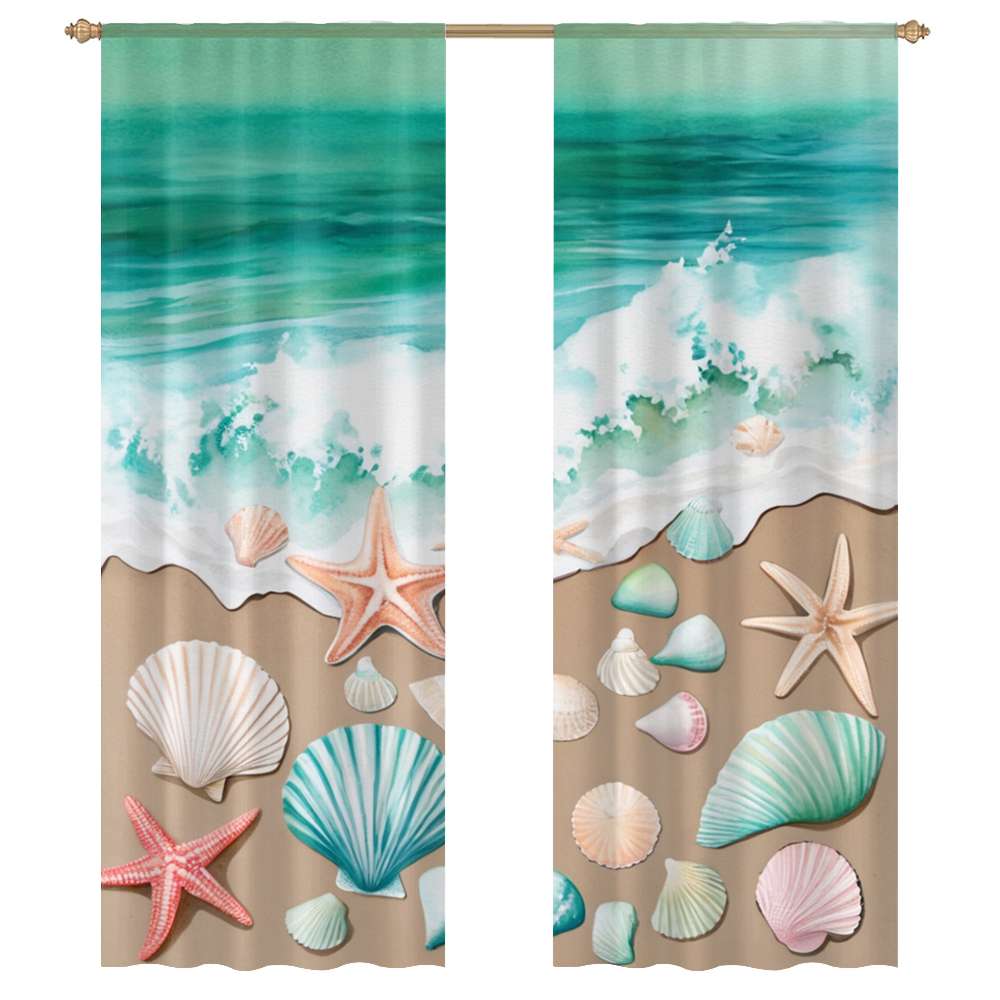 Beach Seashell Waves Art Modern Tulle Window Curtains for Living Room ...