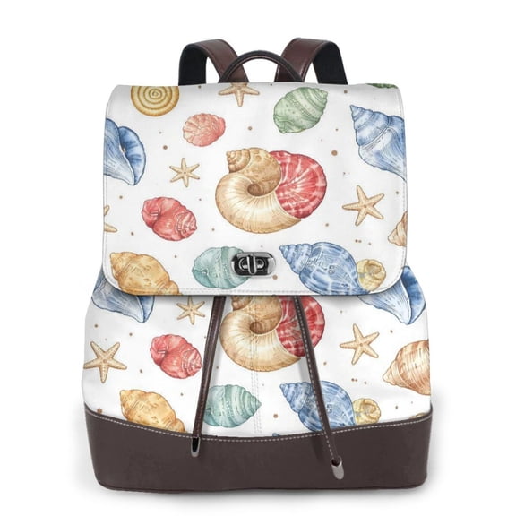 Beach Seashell Women's Leather Backpack All-Over Print Bag for Work and Travel