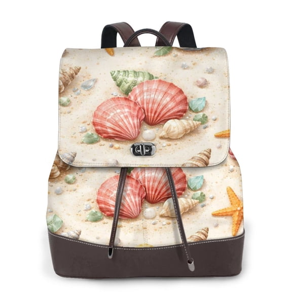 Beach Seashell Women's Leather Backpack All-Over Print Bag for Work and Travel