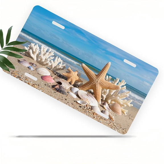 Beach Seashells Front License Plate, Metal License Plate, Funny Standard Plates Personalized Novelty Decorative For Men/Women/Boys/Girls Car 6×12 Inch