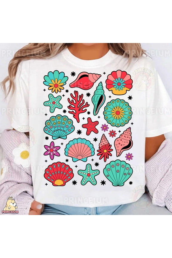 Beach Seashells Shirt Bundle, Cute Summer Starfish Shirt, Ocean Floral Clipart, For Coastal T-Shirts Unisex S-5XL Hot Trending Shirt, Vintage Birthday Gift