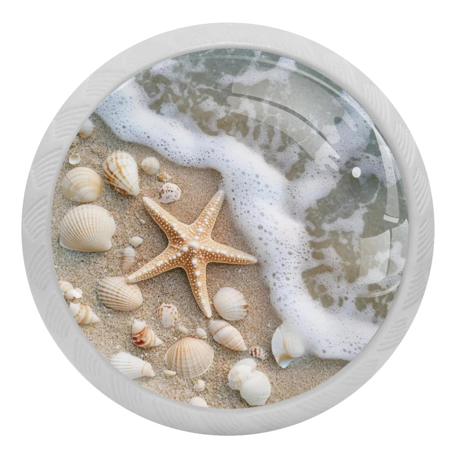 Light Aqua Starfish Ceramic Cabinet Knobs | Hand-Decorated Sea Shell Drawer Pulls | 1.5” Glossy Ceramic Knobs For Dressers & Doors