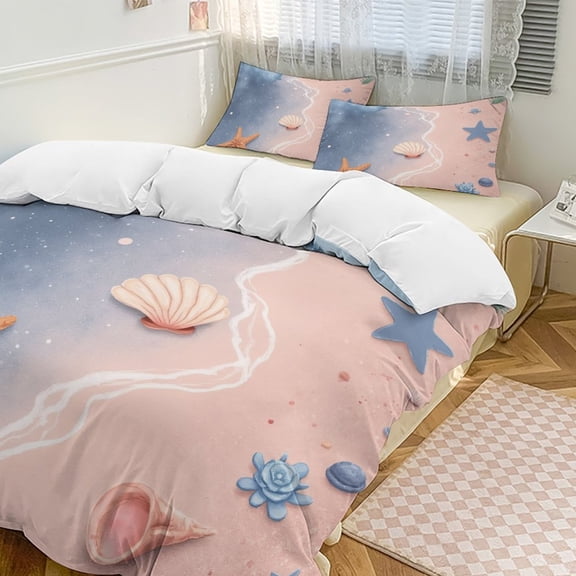 Beach Seashells Starfish Print 3D Duvet Cover Set Quilt Cover Theme of teenager for Bedroom Decoration