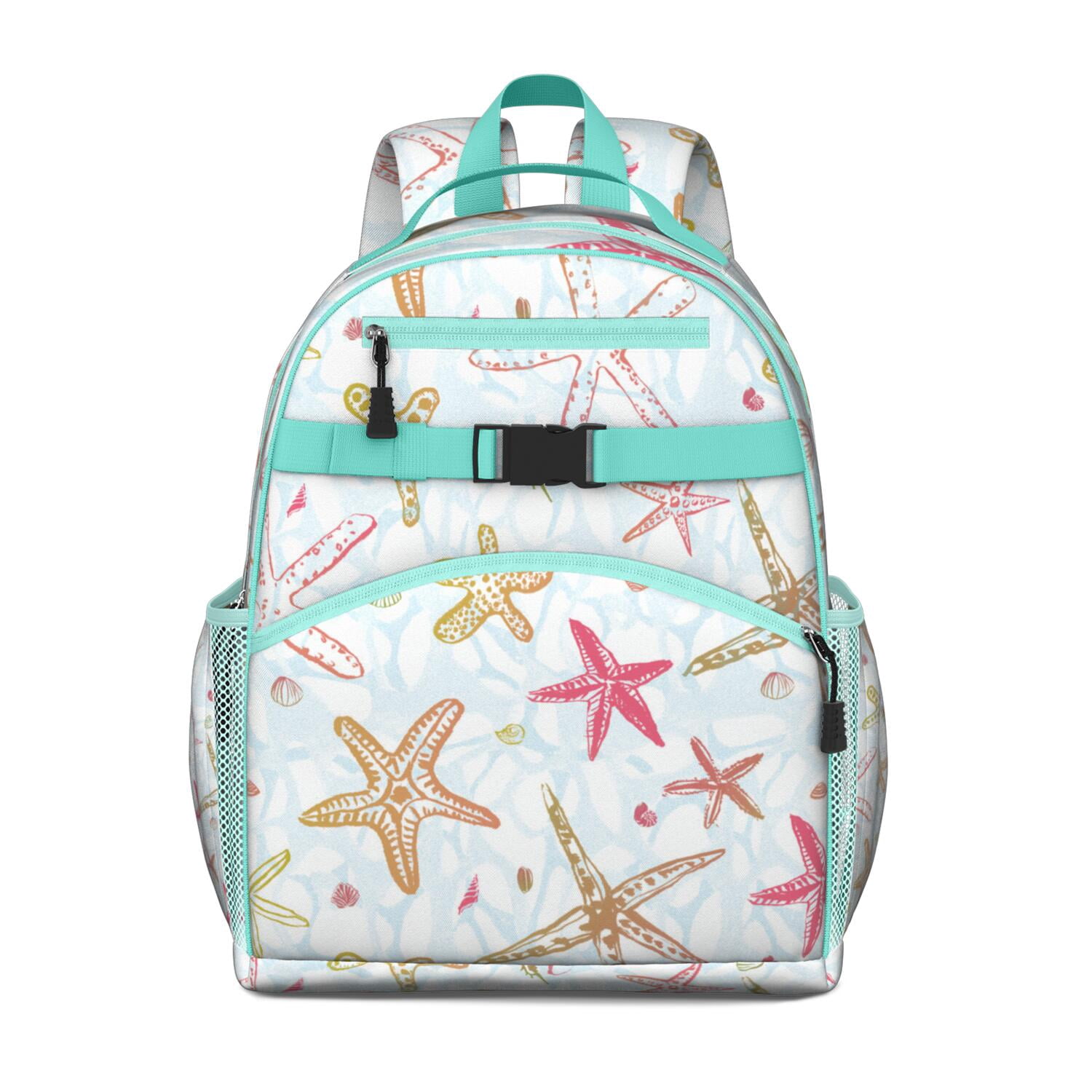 Fish Shape Backpack Beach Seashells Students Backpack with Starfish, Seahorse, Fish ...