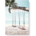 thumbnail image 1 of Beach Seaside Canvas Wall Art: Coastal Coconut Trees Painting Ocean Swing Hanging on Palm Tree Picture Seascape Sunset Artwork Decor for Living Room Bathroom 16" x 12", 1 of 6