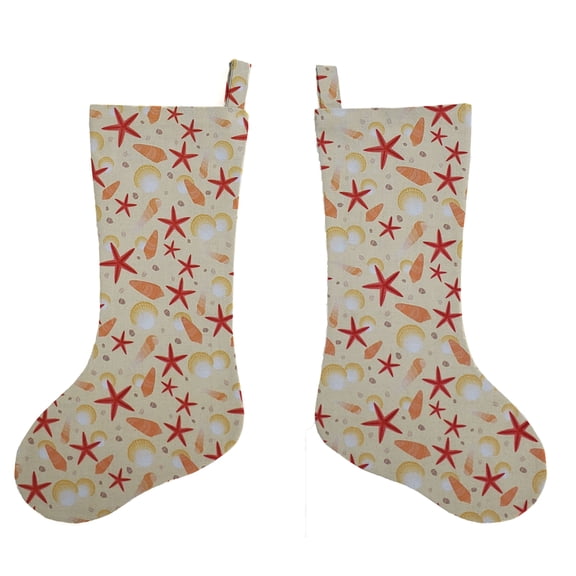 Beach Seaside Christmas Stocking by Penny's Needful Things (Sandy Seashells) (Two Stocking)