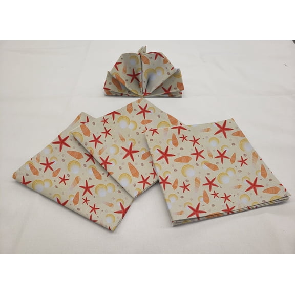 Beach Seaside Cloth Napkins by Penny's Needful Things (Set of 4) (Sandy Seashells)