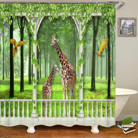 Beach Seaside Landscape Shower Curtain 3D Printing Arch Door Green Plant Natural Scenery Waterproof Polyester Bathroom Curtains