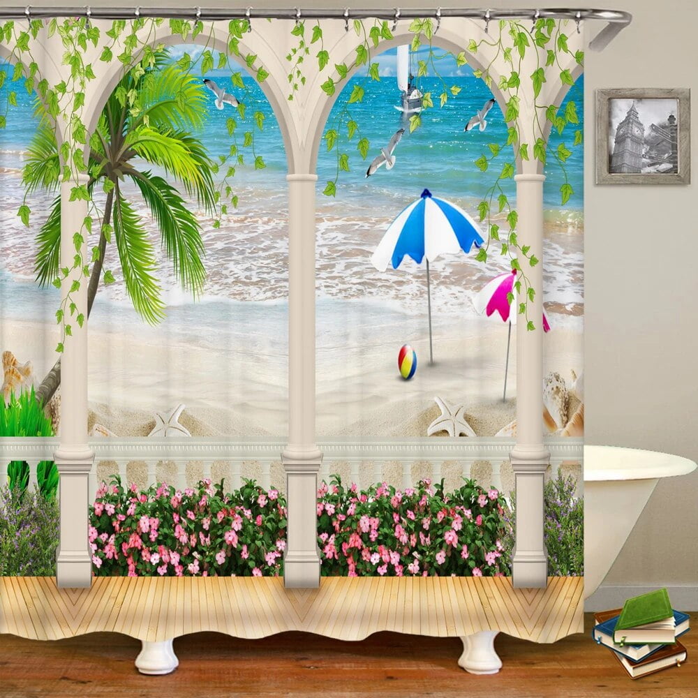 Beach Seaside Scenery Outdoor Shower Curtain Arch Greenery Nature
