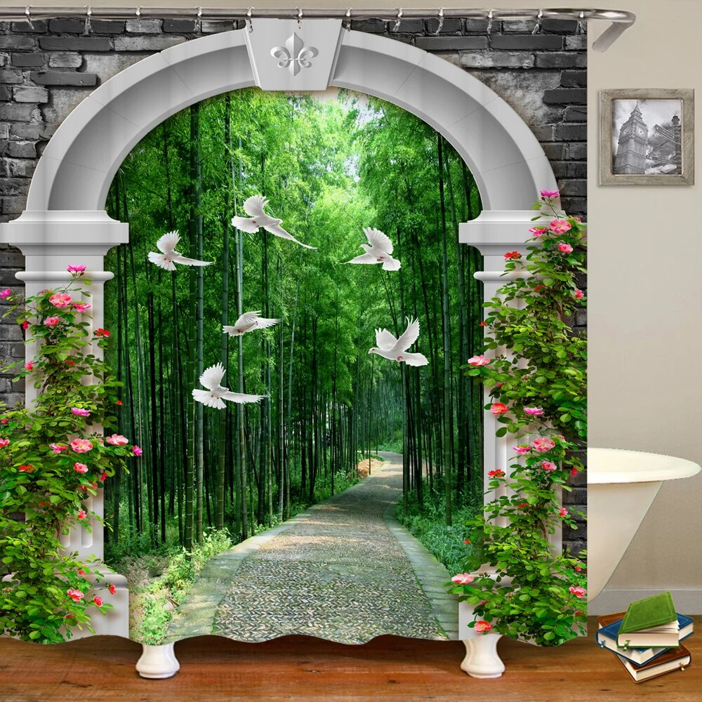 Beach Seaside Scenery Outdoor Shower Curtain Arch Greenery Nature