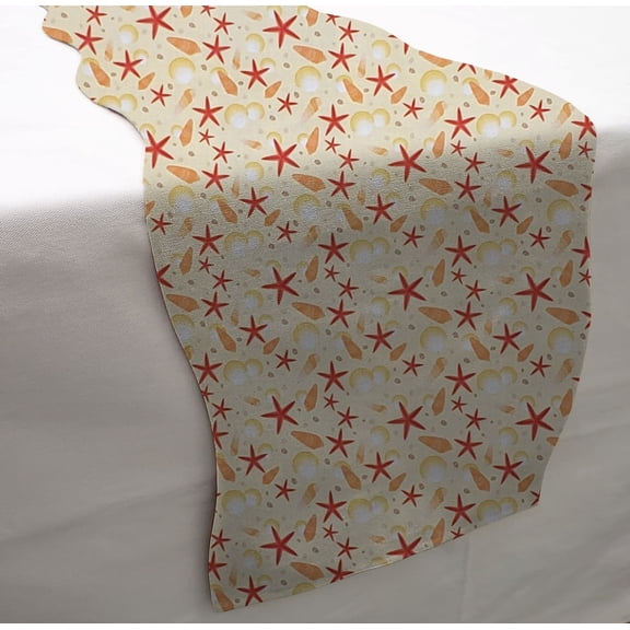 Beach Seaside Table Runner by Penny's Needful Things (3 Feet Long - SCALLOPED) (Sandy Seashells)