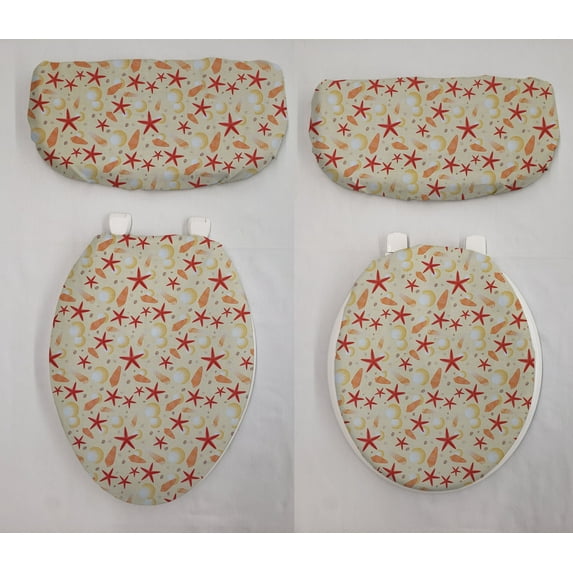 Beach Seaside Toilet Seat Lid and Tank Cover Set by Penny's Needful Things (Sandy Seashells)