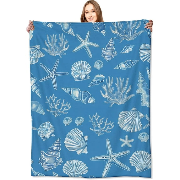 Beach Seaside Treasures Blanket Beautiful Shells, Starfish, and Coral Ocean Throw Blankets,Birthday Gifts for Kids Adult,Lightweight Soft Fleece for Sofa Couch Bed Room Travel Decor 50x60in