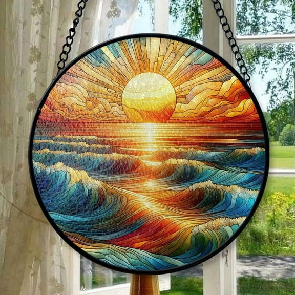 Beach Sence Faux Stained Glass, Suncatcher for Window Decor, Christmas Gift For Family, Beach House Decoration, Wall Haning, Gift Ideas, Stained Glass Ornament 2025, Holiday