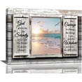 thumbnail image 1 of Beach Serenity Prayer Wall Art Coastal Country Farmhouse Canvas Prints Window Sunset Ocean Pictures Painting Framed Scripture Christian Artwork Gifts Home Decor for Bathroom Kitchen Bedroom 16"x12", 1 of 6
