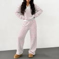 thumbnail image 1 of Beach Sets Fashion Women Striped Knit Loungewear Outfits Long Sleeve Sweater Tops Long Pants Casual Sets S, 1 of 9