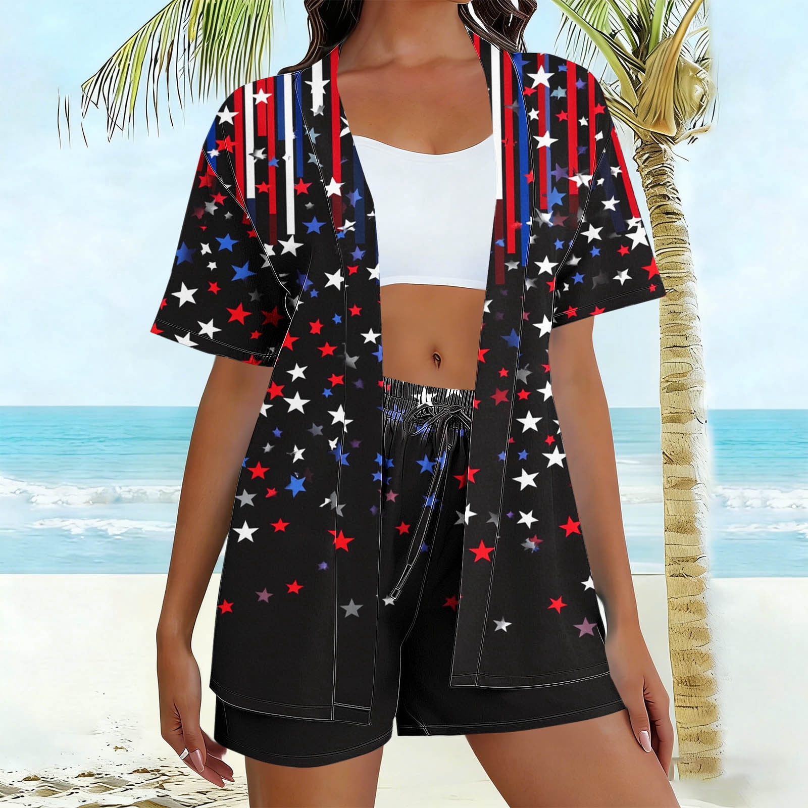Beach Sets Women's Casual Tropical Print Button Shirt Shorts Summer ...