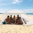 thumbnail image 1 of Beach Umbrella Canopy, 6-Corner Sun Shelter Tent with UV Protection & Side Wall, Beige, 1 of 8