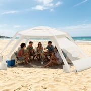 Beach Umbrella Canopy, 6-Corner Sun Shelter Tent with UV Protection & Side Wall, Beige