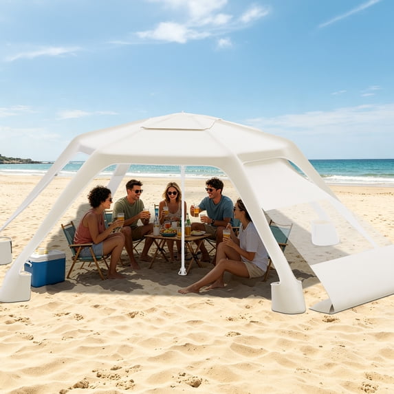 Beach Umbrella Canopy, 6-Corner Sun Shelter Tent with UV Protection & Side Wall, Beige