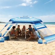 Beach Umbrella Canopy, 6-Corner Sun Shelter Tent with UV Protection & Side Wall, Blue&White Stripes