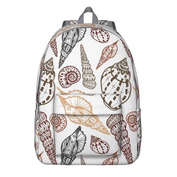 Beach Shell Backpack with Coral, Spiral Seashell & Starfish Print, Lightweight Waterproof School Bag for Students, Travelers, and Ocean Lovers