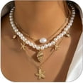 thumbnail image 1 of Beach Shell Charm Necklace Women Summer Starfish Layered Boho Dainty Gold Jewelry Stuff Accessories Country Concert Outfits, 1 of 7
