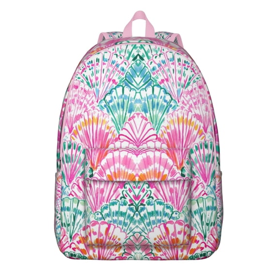 Beach Shell Coral Fish Nautical Travel Backpack – Durable Canvas Bookbag with Tropical Marine Life Pattern, Comfortable Carrying, Large Capacity, Anti-theft Features for Outdoor Activities