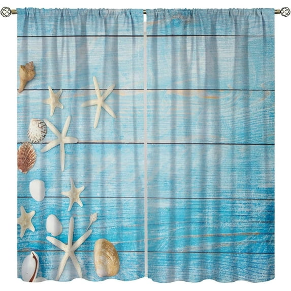 Beach Shell Curtains Shell Starfish Modern Style White Print Curtains for Living Room Bedroom Boys Girls Bedroom Decorative Privacy Curtains 42x54 Inch