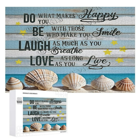 Beach Shell Inspirational Quote Decor 1000 Piece Jigsaw Puzzle for Adults,1000 pc Large Piece Jigsaw,Fun Challenging Brain Exercise Family Game Creative Gift for Friends
