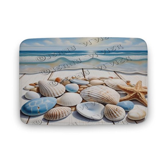 Beach Shell Pattern Bath Mat,Plush Bathroom Decor Mat with Non Slip Backing,Bathroom Rugs Great for Bath, Shower, Bedroom, Kitchen, Soft Memory Foam Backing 16"x24"