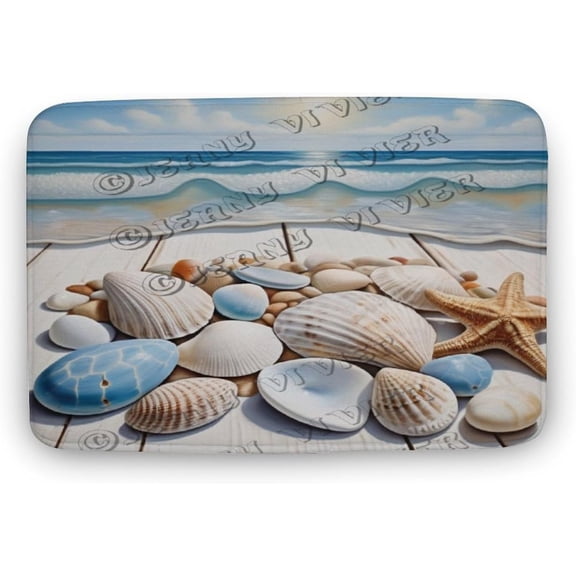 Beach Shell Pattern Bath Mat,Plush Bathroom Decor Mat with Non Slip Backing,Bathroom Rugs Great for Bath, Shower, Bedroom, Kitchen, Soft Memory Foam Backing 16"x24"