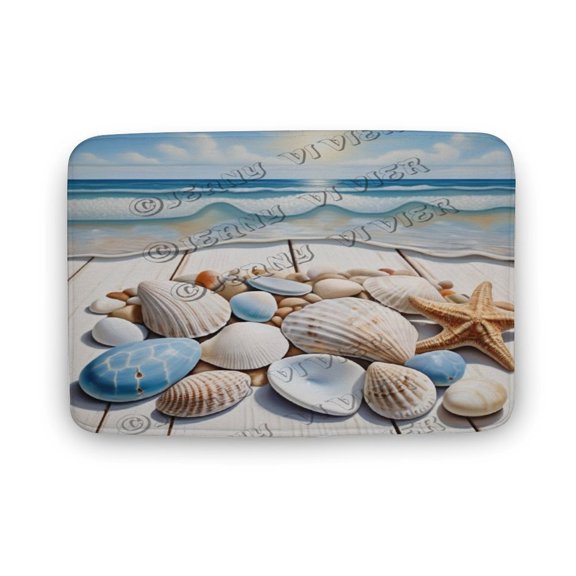 Beach Shell Pattern Bath Mat,Plush Bathroom Decor Mat with Non Slip Backing,Bathroom Rugs Great for Bath, Shower, Bedroom, Kitchen, Soft Memory Foam Backing 20"x32"