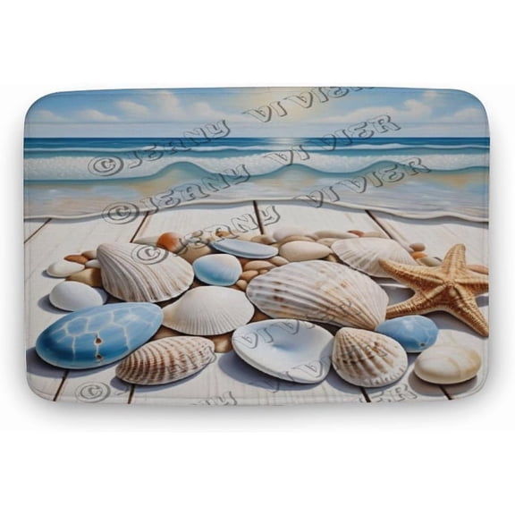 Beach Shell Pattern Bath Mat,Plush Bathroom Decor Mat with Non Slip Backing,Bathroom Rugs Great for Bath, Shower, Bedroom, Kitchen, Soft Memory Foam Backing 20"x32"