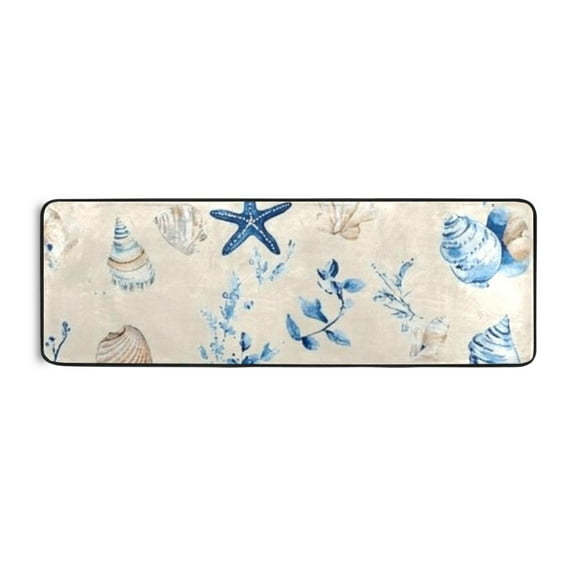 Beach Shell Print Runner Rug for Hallways Kitchen Non Slip 2'x 6' Washable Hall Carpet for Bedroom Entryway Laundry Room