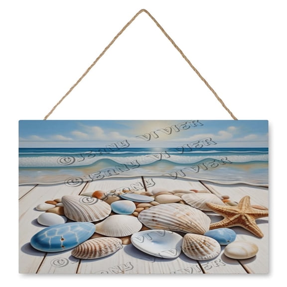 Beach Shell Rustic Wood Sign, Hanging Wood Plaque with Rope Decorative Wood Plaque New Home Wall Decor Sign, Birthday Christmas Housewarming Gift 10"x16"