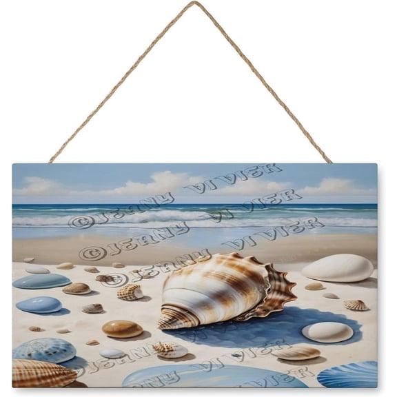 Beach Shell Rustic Wood Sign, Hanging Wood Plaque with Rope, Decorative Wood Wall Plaque Decorative Wood Plaque New Home Wall Decor Sign, Housewarming Gift 10"x16"
