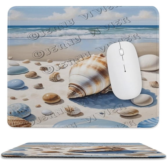 Beach Shell Themed Mouse Pad with Stitched Edge,Non-Slip Rubber Base,Premium-Textured, Gaming Mouse Pad for Wireless Mouse,Computers,Laptop,Office 10"x12"