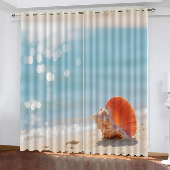 Beach Shells Blackout Curtains For Kids Teens Boys Bedroom Natural Sunlight Print 3D Art Print Soundproof Window Drapes For Living Room Kitchen Playroom Eyelet Curtain 52"W x 84"L (Pack of 2)