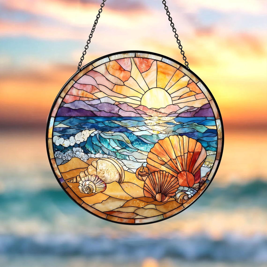 Beach Shells Glass Suncatcher, Coastal Home Decor, Ocean Sea Lover ...