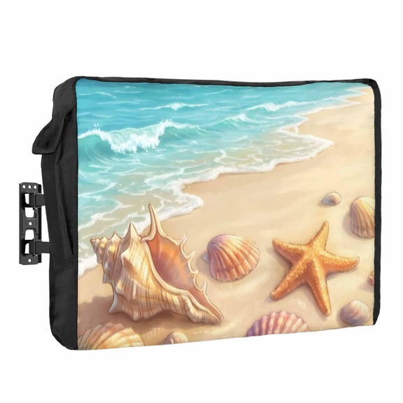 Beach Shells Outdoor TV Cover 30 to 32 inch Weatherproof Waterproof, Starfish Blue Ocean Water Coastal Summer TV Enclosures with Remote Control Pocket Flat Screen Protector for Outside