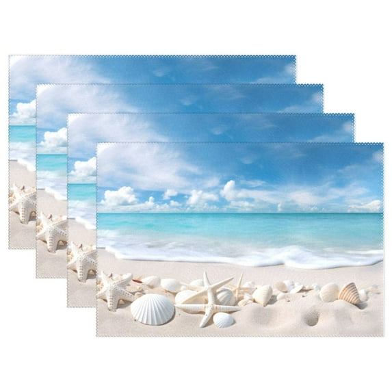 Beach Shells Sea 12×18 inch Placemats Heat Resistant Washable Foldable Rectangular Placemats Set Decoration Indoor Outdoor for Kitchen Dining Table 4PCs