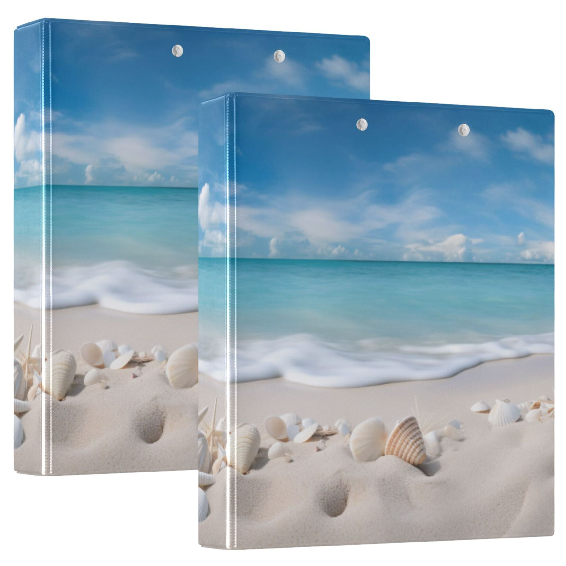 Beach Shells Sea 3 Ring Binders 1.5 inch Hardcover File Folders with Interior Pockets A4 Size Organizer for School Office Hospital