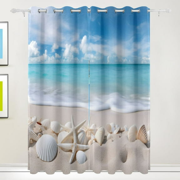 Beach Shells Sea Black Out Curtains 72 Inch Length Curtains for Sliding Glass Doors Bedroom Living Room 2 Pack