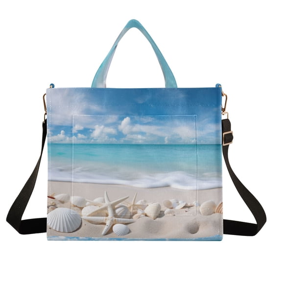 Beach Shells Sea Corduroy Tote Bag Handbag Large Messenger Bag Shoulder Crossbody Zipper Bag Purse