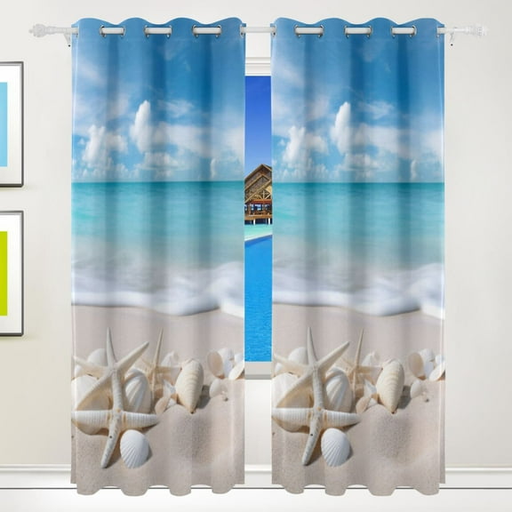 Beach Shells Sea Curtains Black Out 72 Inch Length Curtains for Sliding Glass Doors Bedroom Living Room 2 Pack