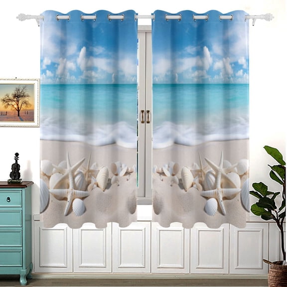 Beach Shells Sea Curtains Black Out Curtains for Sliding Glass Doors Bedroom Living Room Bathroom 2 Panels Set