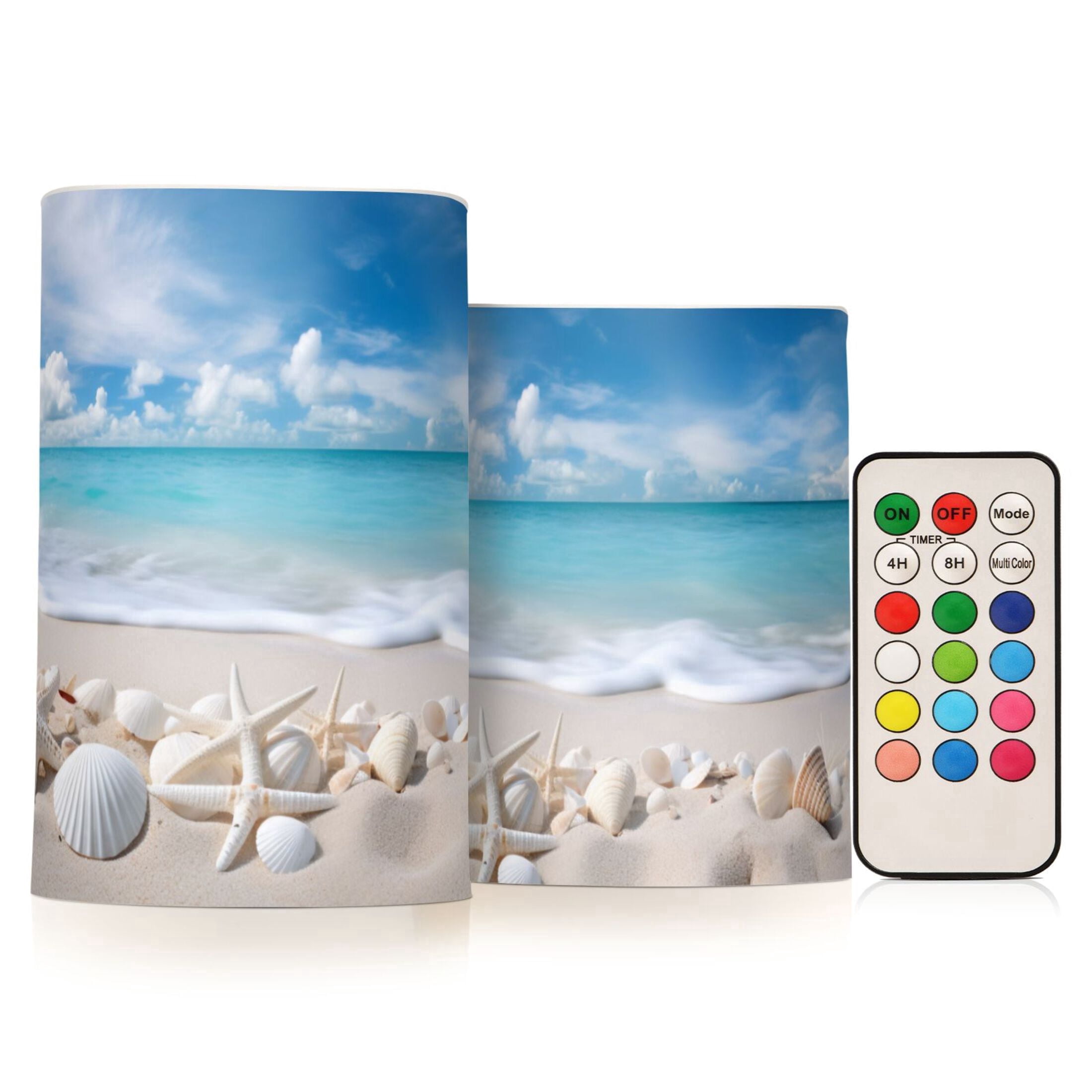 Beach Shells Sea Flameless Candles&nbsp;LED Lights Battery Operated Candles with Remote and Timers Flicker Lights Votive Set of 2