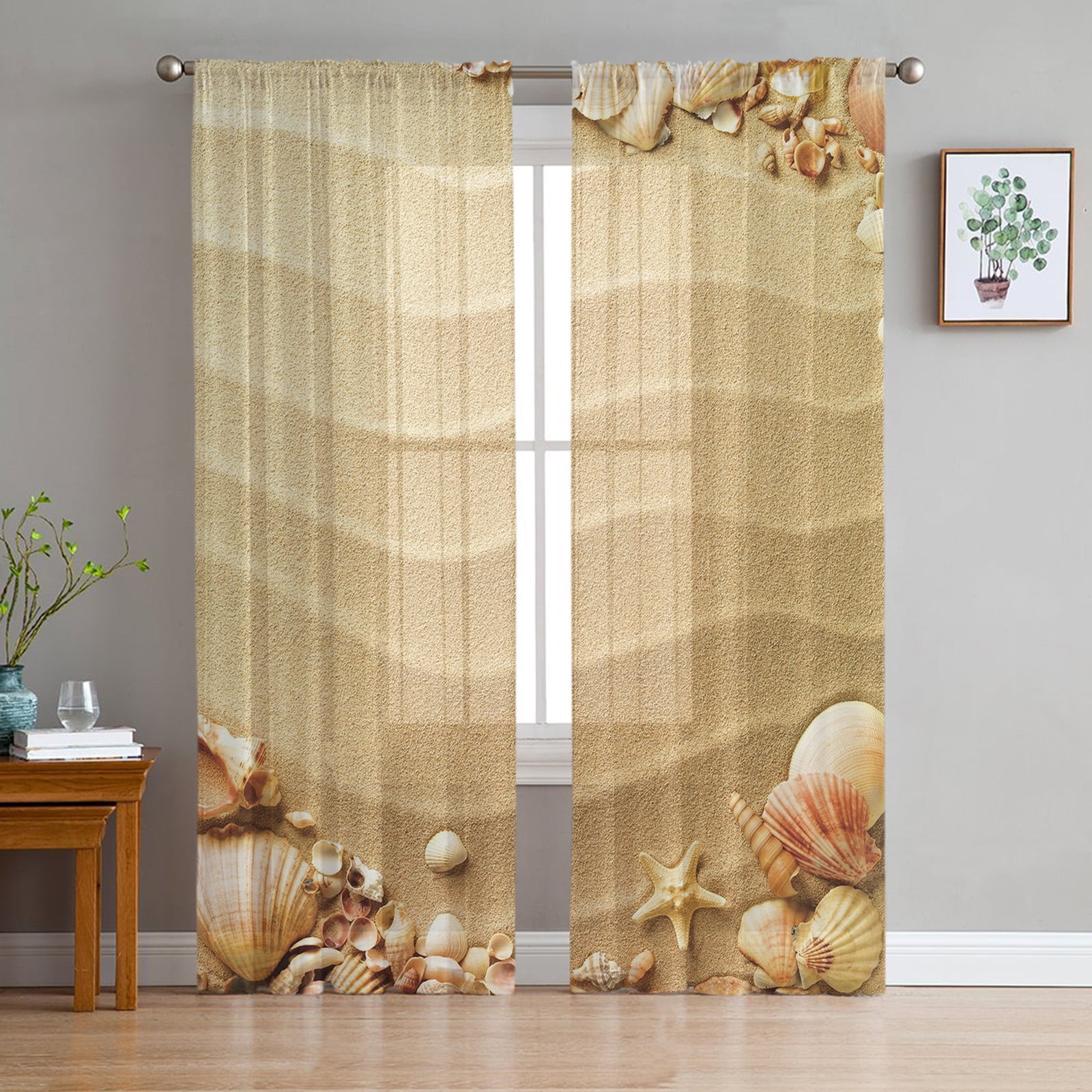 Beach Shells Star Sand Tulle Curtains for Living Room Bedroom ration ...